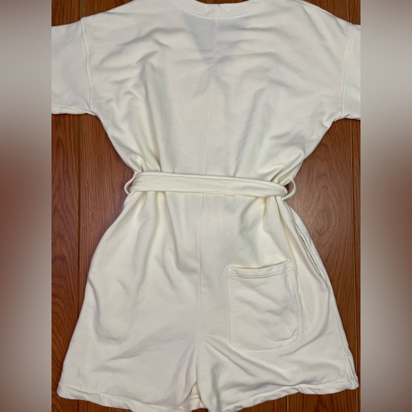 Alex Mill French Terry Tie Waist Button Front Romper Ecru/Ivory Size XL - Picture 4 of 6